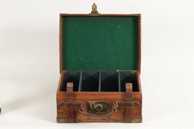 Lot 379 - A 19TH CENTURY LEATHER BOUND CARTRIDGE CASE