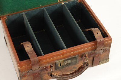 Lot 379 - A 19TH CENTURY LEATHER BOUND CARTRIDGE CASE