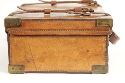 Lot 379 - A 19TH CENTURY LEATHER BOUND CARTRIDGE CASE