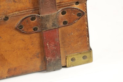 Lot 379 - A 19TH CENTURY LEATHER BOUND CARTRIDGE CASE