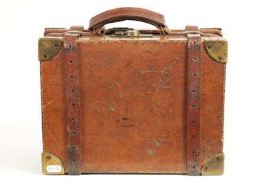 Lot 379 - A 19TH CENTURY LEATHER BOUND CARTRIDGE CASE