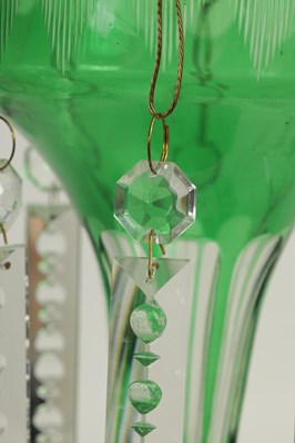 Lot 22 - A PAIR OF 19TH CENTURY GREEN AND CLEAR GLASS LUSTRES
