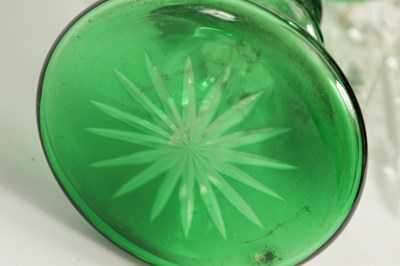 Lot 22 - A PAIR OF 19TH CENTURY GREEN AND CLEAR GLASS LUSTRES