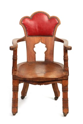 Lot 958 - AN EARLY 20TH CENTURY MAHOGANY ARTS AND CRAFTS DESK CHAIR - POSSIBLY BY LIBERTY