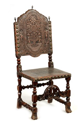 Lot 1031 - A 17TH CENTURY LEATHER STUDDED SPANISH SIDE CHAIR