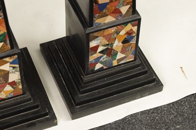 Lot 533 - A MASSIVE PAIR OF 20TH CENTURY BLACK SLATE AND SPECIMEN MARBLE OBELISKS