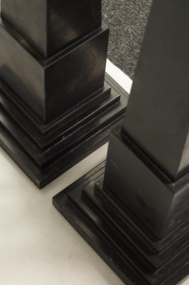 Lot 533 - A MASSIVE PAIR OF 20TH CENTURY BLACK SLATE AND SPECIMEN MARBLE OBELISKS