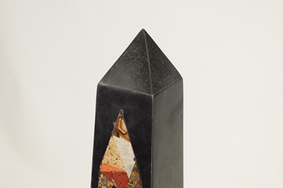 Lot 533 - A MASSIVE PAIR OF 20TH CENTURY BLACK SLATE AND SPECIMEN MARBLE OBELISKS