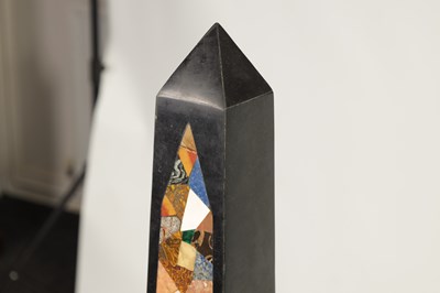 Lot 533 - A MASSIVE PAIR OF 20TH CENTURY BLACK SLATE AND SPECIMEN MARBLE OBELISKS