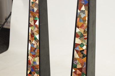 Lot 533 - A MASSIVE PAIR OF 20TH CENTURY BLACK SLATE AND SPECIMEN MARBLE OBELISKS