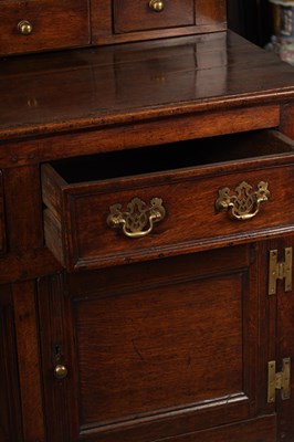 Lot 818 - AN EARLY 18TH CENTURY OAK 'DOG KENNEL' DRESSER AND RACK