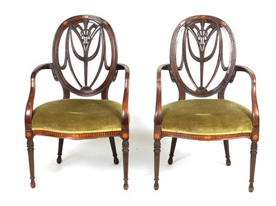 Lot 996 - A PAIR OF 19TH CENTURY HEPPLEWHITE STYLE OPEN ARMCHAIRS