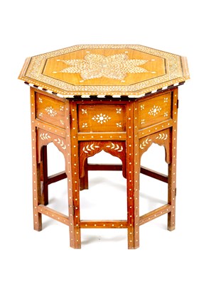 Lot 220 - A 19TH CENTURY ANGLO INDIAN INLAID IVORY AND HARDWOOD OCTAGONAL OCCASIONAL TABLE