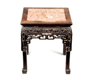 Lot 129 - A 19TH CENTURY CHINESE HARDWOOD JARDINIERE STAND