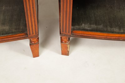 Lot 943 - A FINE PAIR OF GEORGE III FIGURED SATINWOOD AND KINGWOOD CROSS-BANDED BOW-FRONT OPEN BOOKCASES