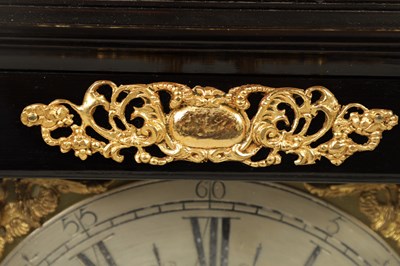 Lot 779 - WILLIAM SPEAKMAN, LONDON A WILLIAM AND MARY EBONISED GILT BRASS MOUNTED BASKET TOP BRACKET CLOCK