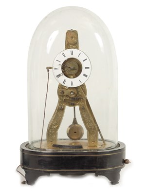 Lot 838 - A 19TH CENTURY FRENCH ‘EXHIBITION’ STYLE MINIATURE SKELETON CLOCK WITH ALARM