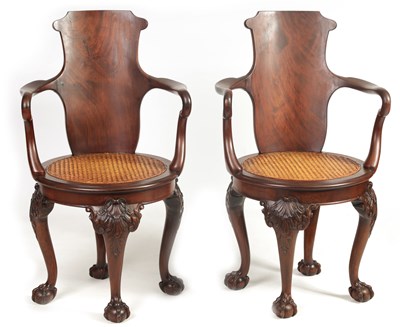 Lot 971 - A FINE PAIR OF 19TH CENTURY MAHOGANY REVOLVING CHAIRS IN THE MANNER OF GILLOWS