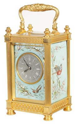 Lot 753 - A LATE 19TH CENTURY GILT BRASS AND ENAMEL PANELLED REPEATING CARRIAGE CLOCK
