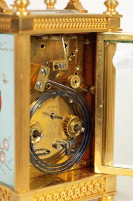 Lot 753 - A LATE 19TH CENTURY GILT BRASS AND ENAMEL PANELLED REPEATING CARRIAGE CLOCK
