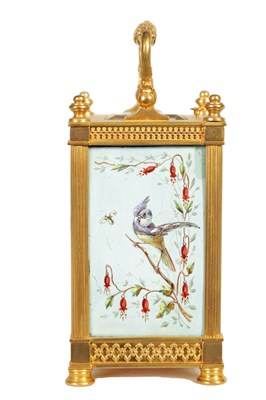 Lot 753 - A LATE 19TH CENTURY GILT BRASS AND ENAMEL PANELLED REPEATING CARRIAGE CLOCK