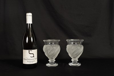 Lot 28 - A PAIR OF LALIQUE FROSTED AND CLEAR GLASS “ERMENONVILLE” VASES