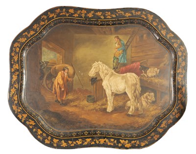 Lot 497 - A 19TH CENTURY SHAPED LACQUERWORK TRAY
