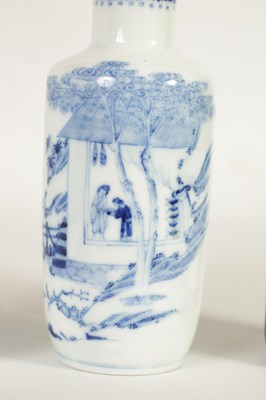 Lot 240 - A PAIR OF 19TH CENTURY CHINESE BLUE AND WHITE ROULEAU PORCELAIN VASES