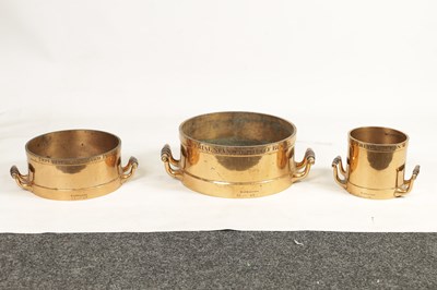 Lot 495 - A SET OF THREE 19TH CENTURY IMPERIAL STANDARD CAST BRASS GRAIN MEASURES BY BATE LONDON
