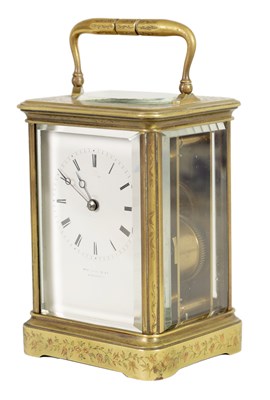 Lot 717 - JAPY FRERES. A LATE 19TH CENTURY FRENCH ENGRAVED STRIKING CARRIAGE CLOCK