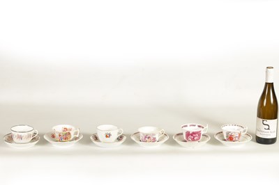 Lot 59 - A COLLECTION OF SIX VARIOUS 19TH CENTURY PORCELAIN AND CHINAWARE LARGE TEACUPS AND SAUCERS