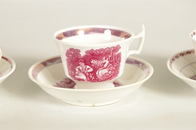 Lot 59 - A COLLECTION OF SIX VARIOUS 19TH CENTURY PORCELAIN AND CHINAWARE LARGE TEACUPS AND SAUCERS