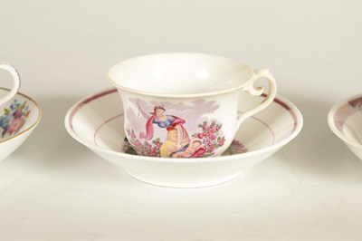 Lot 59 - A COLLECTION OF SIX VARIOUS 19TH CENTURY PORCELAIN AND CHINAWARE LARGE TEACUPS AND SAUCERS