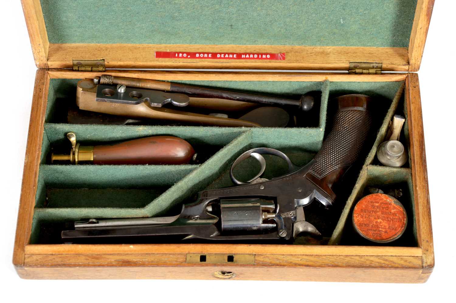 Lot 386 - A 19TH CENTURY CASED FIVE-SHOT 120 BORE REVOLVER BY DEAN AND SON, LONDON BRIDGE