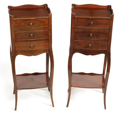 Lot 1021 - A PAIR OF 20TH CENTURY FRENCH SERPENTINE SHAPED BEDSIDE CABINETS OF SMALL SIZE