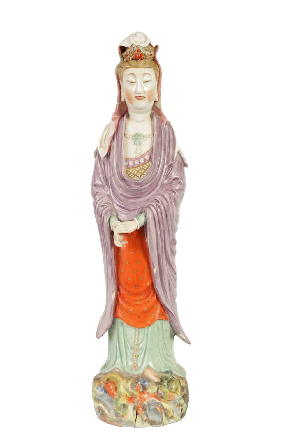 Lot 215 - A 19TH CENTURY CHINESE PORCELAIN GUAN YIN STATUE