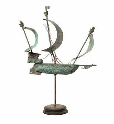 Lot 617 - A GOOD 19TH CENTURY WEATHER VANE MODELLED AS A GALLEON