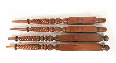 Lot 1491 - TWO SIMILAR FRONT PAIRS OF 19TH CENTURY MAHOGANY BED POSTS