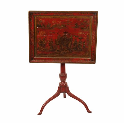 Lot 1317 - A LATE REGENCY RED LACQUERWORK TILT TOP TRIPOD TABLE