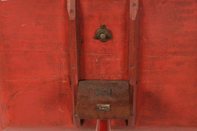 Lot 1317 - A LATE REGENCY RED LACQUERWORK TILT TOP TRIPOD TABLE