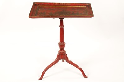 Lot 1317 - A LATE REGENCY RED LACQUERWORK TILT TOP TRIPOD TABLE