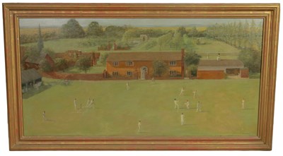 Lot 610 - FRED DUBERY (1926-2011). A 20TH CENTURY OIL ON CANVAS DEPICTING A CRICKETING LANDSCAPE