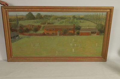 Lot 610 - FRED DUBERY (1926-2011). A 20TH CENTURY OIL ON CANVAS DEPICTING A CRICKETING LANDSCAPE