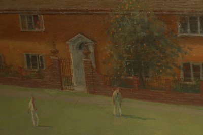 Lot 610 - FRED DUBERY (1926-2011). A 20TH CENTURY OIL ON CANVAS DEPICTING A CRICKETING LANDSCAPE