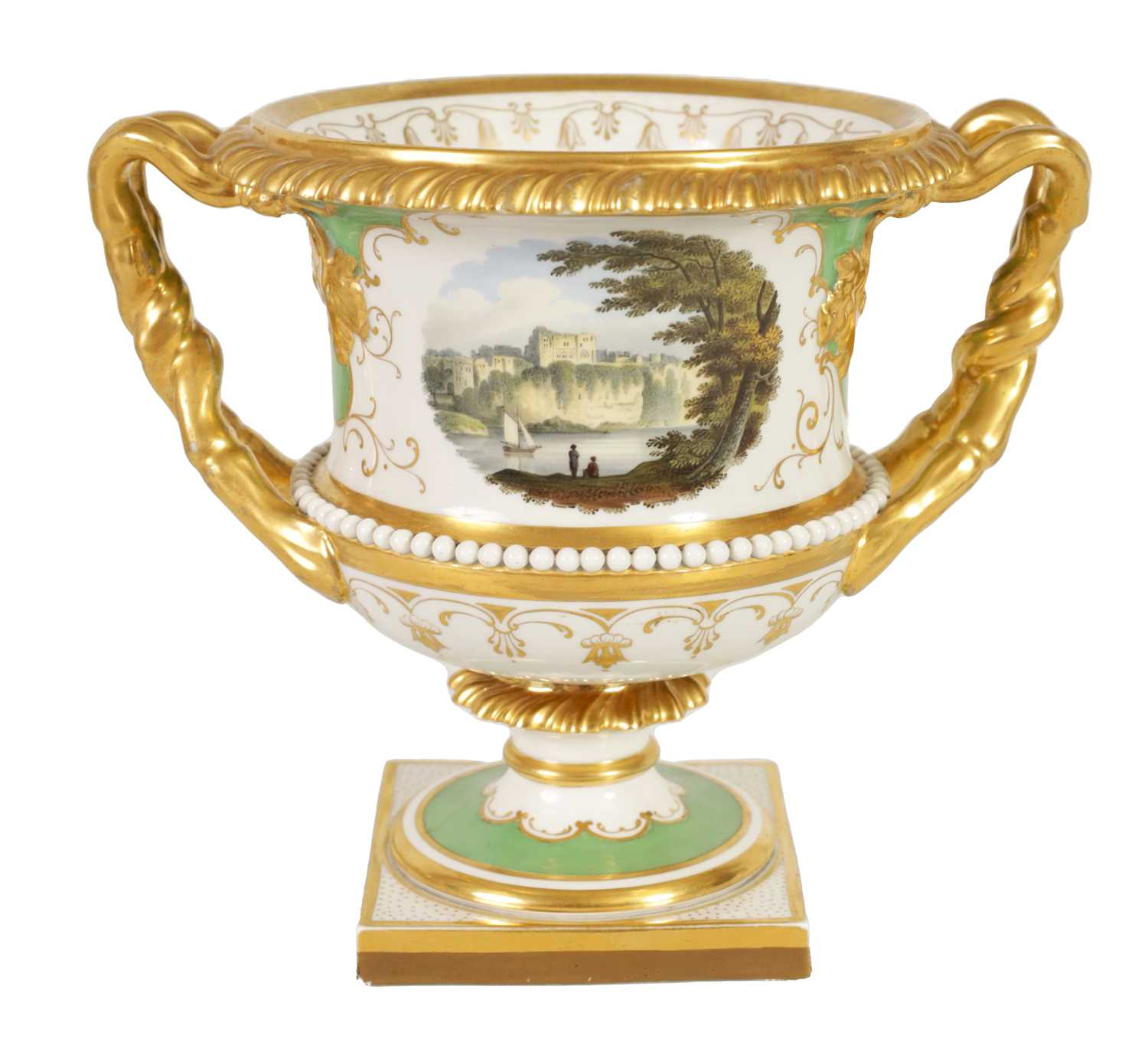Lot 49 - AN EARLY 19TH CENTURY FLIGHT BARR & BARR, WORCESTER PORCELAIN TWO HANDLED URN SHAPED VASE