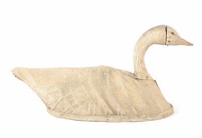 Lot 629 - A 19TH CENTURY PAINTED ELM AND CANVAS COVERED DECOY SWAN