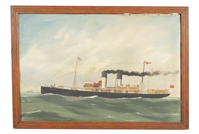 Lot 609 - A J JANSEN. AN EARLY 20TH CENTURY OIL ON CANVAS OF A STEAM LINER