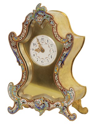 Lot 707 - A LATE 19TH CENTURY BRASS AND CHAMPLEVE ENAMEL MANTEL CLOCK