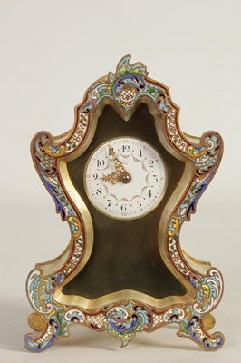 Lot 707 - A LATE 19TH CENTURY BRASS AND CHAMPLEVE ENAMEL MANTEL CLOCK