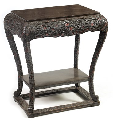 Lot 125 - A LATE 19TH CENTURY CHINESE RED GROUND AND BLACK LACQUERWORK CENTRE TABLE